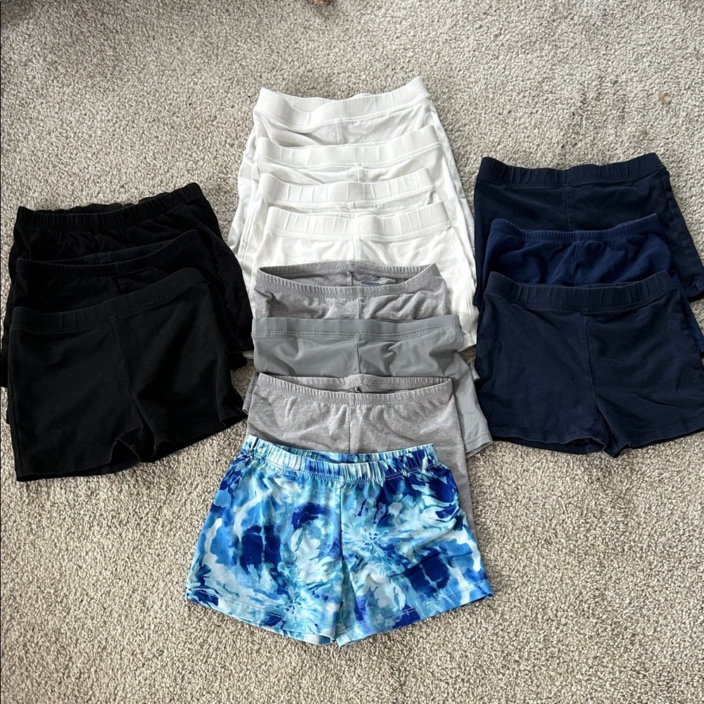 Girls' Active Knit Shorts Pack - Blue Tie-Dye, Black, White & Gray